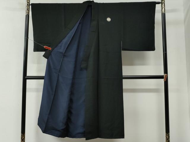 平和屋着物●男性　黒紋付　紬地　正絹　逸品　CABC6988yc