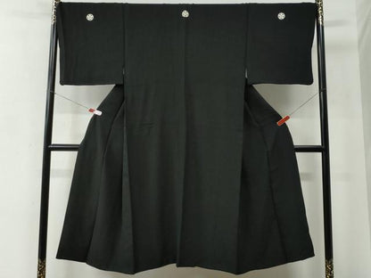 平和屋着物●男性　黒紋付　正絹　逸品　CABC6989yc