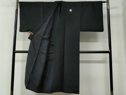 平和屋着物●男性　黒紋付　正絹　逸品　CABC6990yc