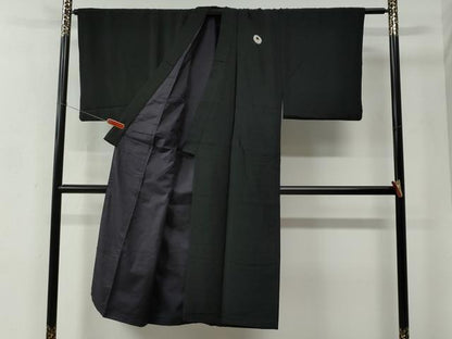 平和屋着物●男性　黒紋付　正絹　逸品　CABC6992yc