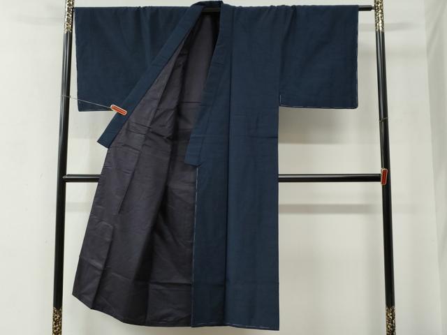 平和屋着物●男性　紬　アンサンブル　色無地　留紺色　羽裏：龍　正絹　逸品　未使用　CABC6993yc