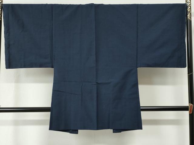 平和屋着物●男性　紬　アンサンブル　色無地　留紺色　羽裏：龍　正絹　逸品　未使用　CABC6993yc