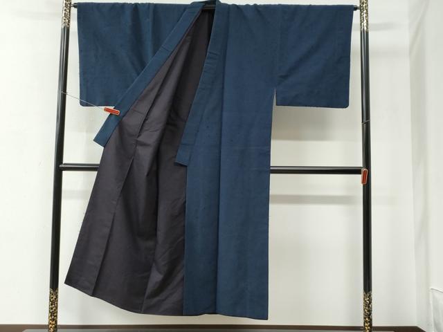 平和屋着物●男性　髭紬　アンサンブル　色無地　留紺色　正絹　逸品　CABC6994yc