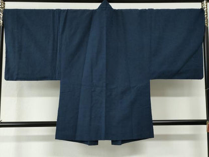 平和屋着物●男性　髭紬　アンサンブル　色無地　留紺色　正絹　逸品　CABC6994yc