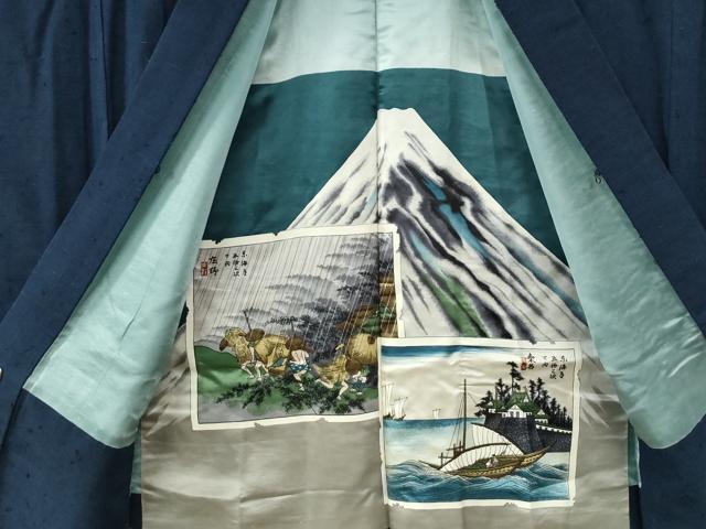 平和屋着物●男性　髭紬　アンサンブル　色無地　留紺色　正絹　逸品　CABC6994yc