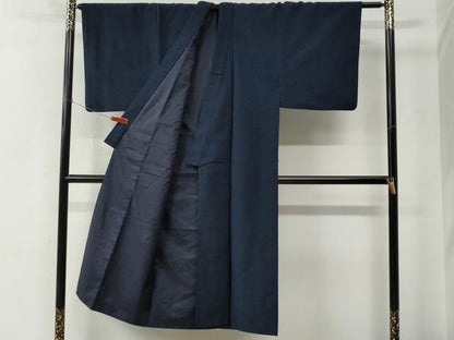 平和屋着物●男性　紬　アンサンブル　色無地　留紺色　正絹　逸品　CABC7011yc