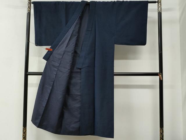 平和屋着物●男性　紬　アンサンブル　色無地　留紺色　正絹　逸品　CABC7011yc