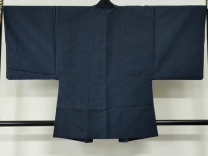 平和屋着物●男性　紬　アンサンブル　色無地　留紺色　正絹　逸品　CABC7011yc