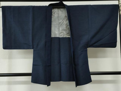 平和屋着物●男性　紬　アンサンブル　色無地　留紺色　正絹　逸品　CABC7011yc