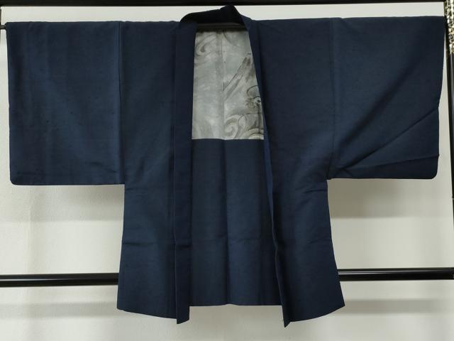 平和屋着物●男性　紬　アンサンブル　色無地　留紺色　正絹　逸品　CABC7011yc