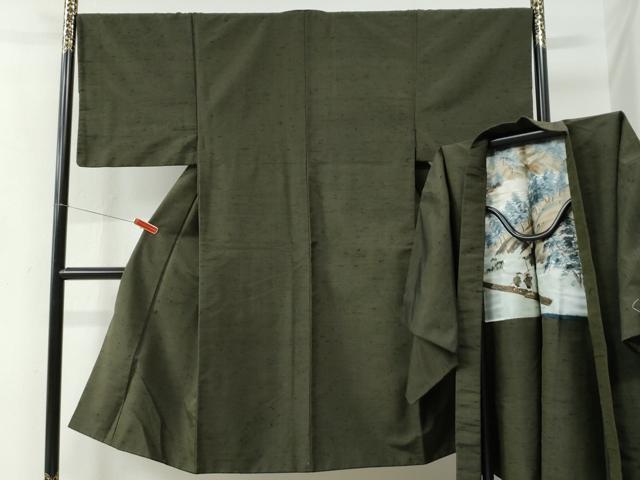平和屋着物●男性　紬　アンサンブル　色無地　千歳茶色　正絹　逸品　CABC7013yc