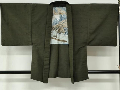 平和屋着物●男性　紬　アンサンブル　色無地　千歳茶色　正絹　逸品　CABC7013yc