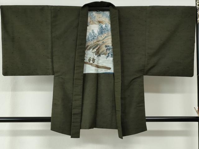 平和屋着物●男性　紬　アンサンブル　色無地　千歳茶色　正絹　逸品　CABC7013yc