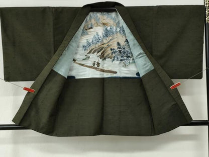 平和屋着物●男性　紬　アンサンブル　色無地　千歳茶色　正絹　逸品　CABC7013yc