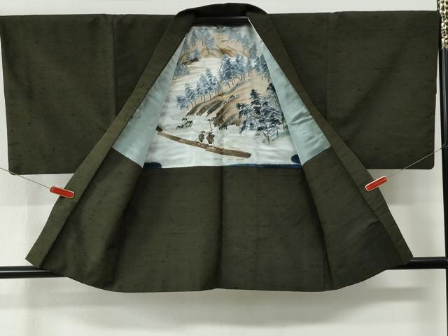 平和屋着物●男性　紬　アンサンブル　色無地　千歳茶色　正絹　逸品　CABC7013yc