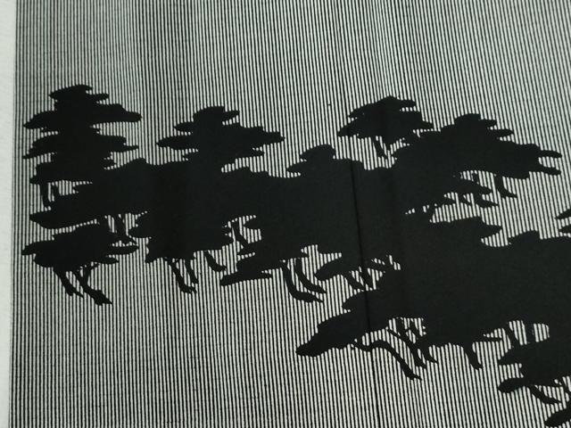 平和屋着物●江戸小紋　色留袖　小宮廉助　万筋　黒色×白鼠色　樹林シルエット　正絹　逸品　CABC7014yc