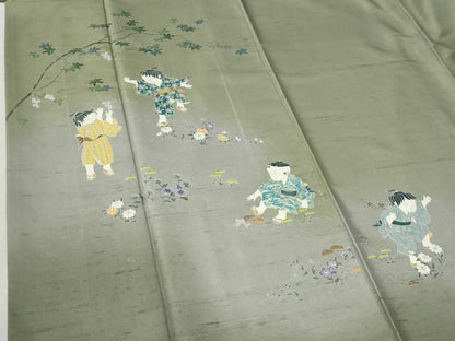 平和屋着物●訪問着　白山紬　友禅　作家物　童子遊び　正絹　逸品　CABC7015yc