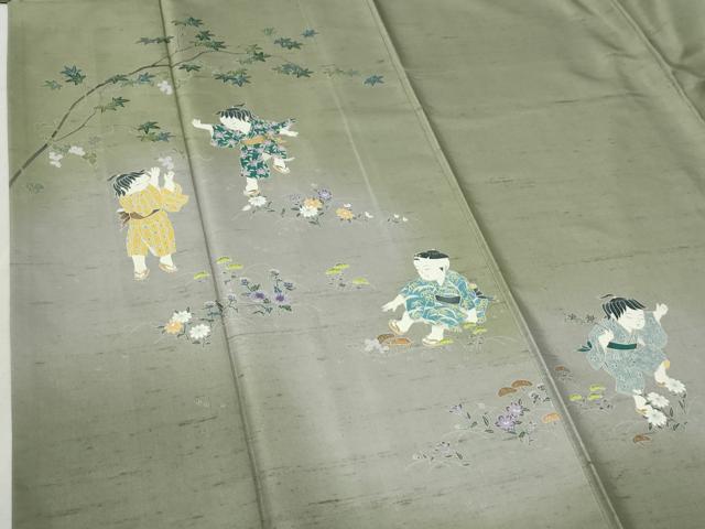 平和屋着物●訪問着　白山紬　友禅　作家物　童子遊び　正絹　逸品　CABC7015yc