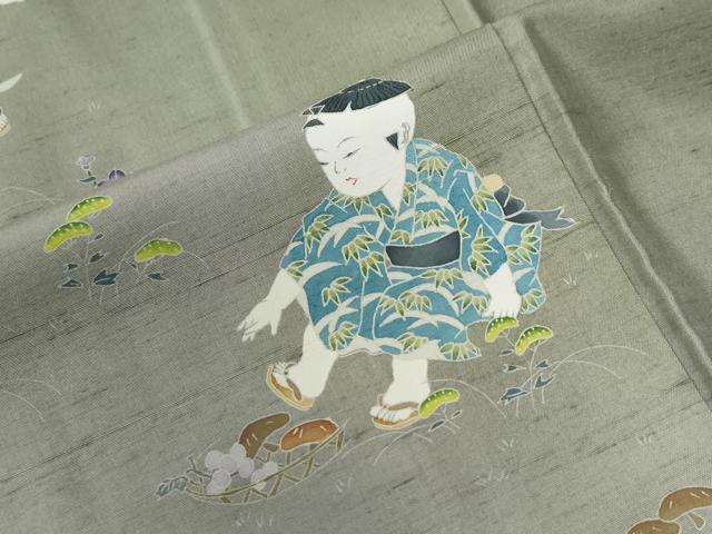 平和屋着物●訪問着　白山紬　友禅　作家物　童子遊び　正絹　逸品　CABC7015yc