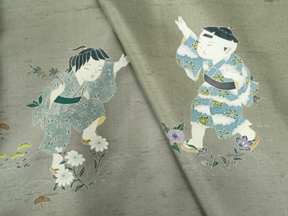 平和屋着物●訪問着　白山紬　友禅　作家物　童子遊び　正絹　逸品　CABC7015yc