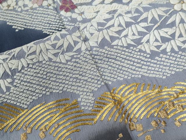 平和屋着物●訪問着　作家物　総刺繍　雪芝松竹梅　暈し染め　金糸　正絹　逸品　CABC7016yc
