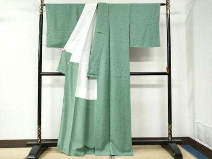 平和屋着物●上質な色無地　梅地紋　若竹色　正絹　逸品　未使用　CABC7017yc