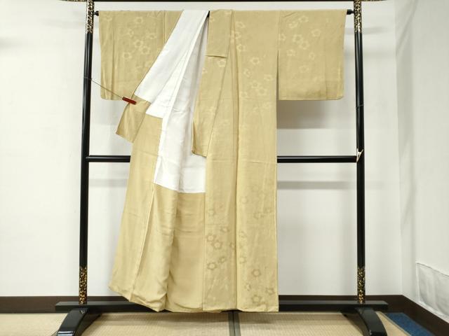 平和屋着物●上質な色無地　草花地紋　蒸栗色　正絹　逸品　CABC7018yc