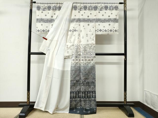 平和屋着物●訪問着　孔雀更紗吉祥花唐草文　御召縮緬　京都きもの友禅扱い　正絹　逸品　CABC7020yc
