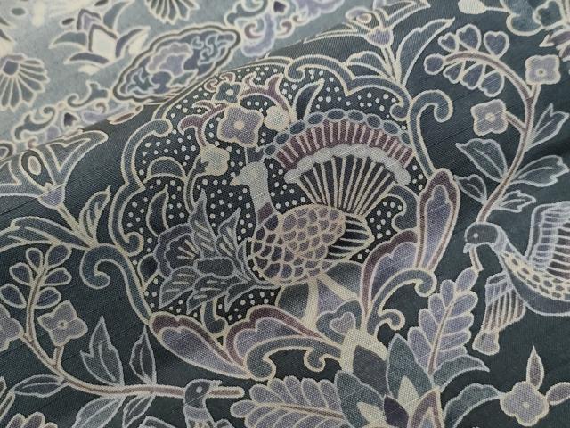 平和屋着物●訪問着　孔雀更紗吉祥花唐草文　御召縮緬　京都きもの友禅扱い　正絹　逸品　CABC7020yc
