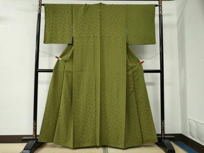 平和屋着物●上質な色無地　花唐草地紋　草色　正絹　逸品　CABC7024yc