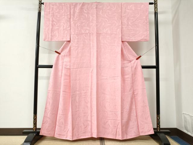 平和屋着物●上質な色無地　舞葉地紋　鴇色　正絹　逸品　未使用　CABC7025yc