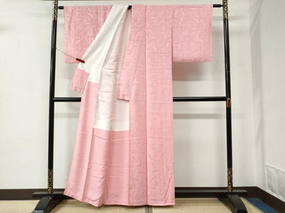 平和屋着物●上質な色無地　舞葉地紋　鴇色　正絹　逸品　未使用　CABC7025yc