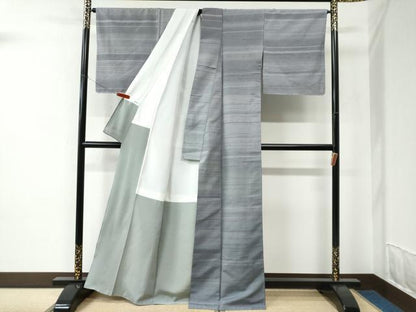 平和屋着物●西陣　京の名門　じゅらく謹製　訪問着　紬地　漢方草木染　霞文　正絹　逸品　CABC7026yc
