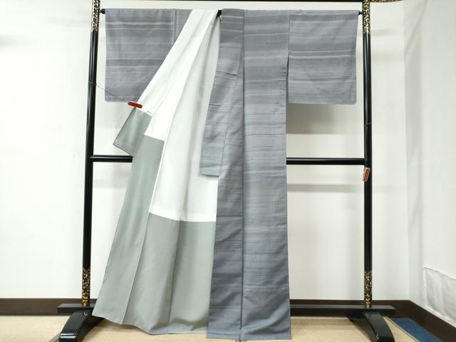 平和屋着物●西陣　京の名門　じゅらく謹製　訪問着　紬地　漢方草木染　霞文　正絹　逸品　CABC7026yc