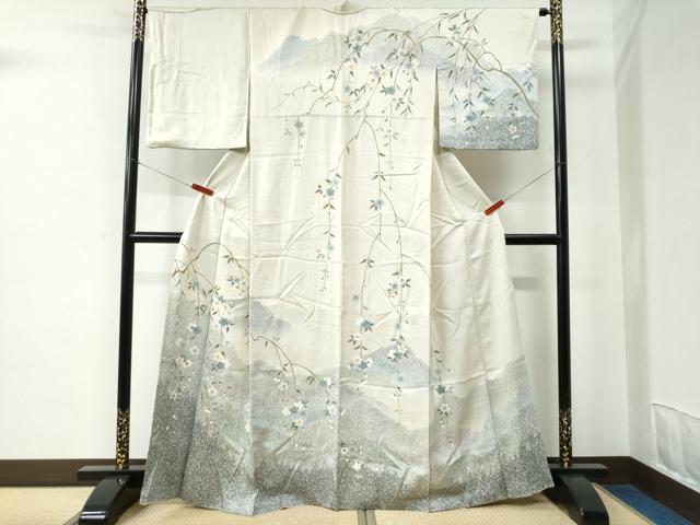 平和屋着物●訪問着　友禅　遠山枝桜文　たたき染め　正絹　逸品　CABC7027yc