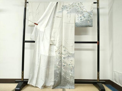 平和屋着物●訪問着　友禅　遠山枝桜文　たたき染め　正絹　逸品　CABC7027yc