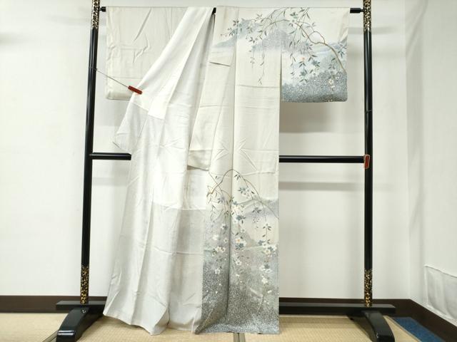 平和屋着物●訪問着　友禅　遠山枝桜文　たたき染め　正絹　逸品　CABC7027yc