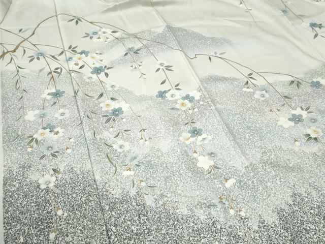 平和屋着物●訪問着　友禅　遠山枝桜文　たたき染め　正絹　逸品　CABC7027yc