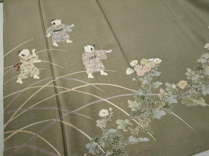 平和屋着物●色留訪問着　友禅　作家物　童子遊び　正絹　逸品　CABC7028yc