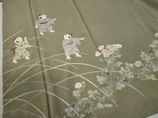 平和屋着物●色留訪問着　友禅　作家物　童子遊び　正絹　逸品　CABC7028yc