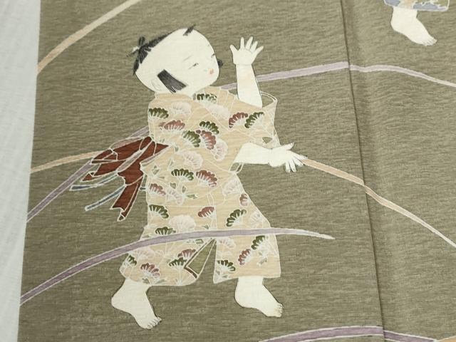 平和屋着物●色留訪問着　友禅　作家物　童子遊び　正絹　逸品　CABC7028yc