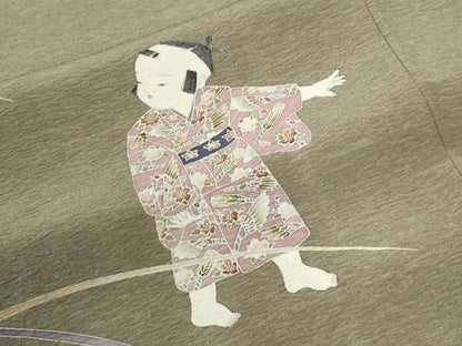 平和屋着物●色留訪問着　友禅　作家物　童子遊び　正絹　逸品　CABC7028yc