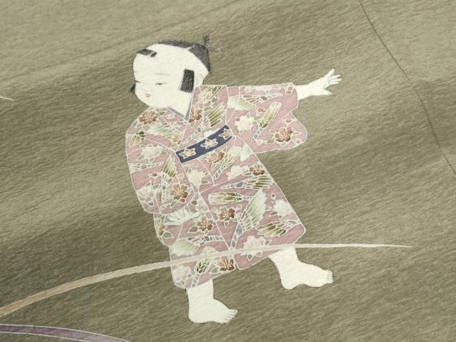 平和屋着物●色留訪問着　友禅　作家物　童子遊び　正絹　逸品　CABC7028yc