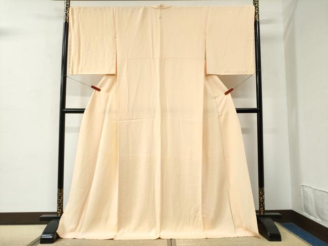 平和屋着物●上質な色無地　縞地紋　薄卵色　ロング丈　正絹　逸品　未使用　CABC7030yc