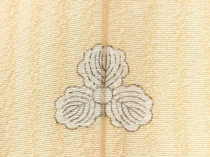 平和屋着物●上質な色無地　縞地紋　薄卵色　ロング丈　正絹　逸品　未使用　CABC7030yc