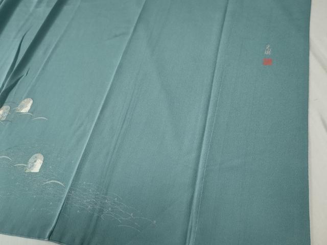 平和屋着物●松尾光琳　色留袖　刺繍　芝草兎草花文　銀彩　鬼しぼ縮緬　正絹　逸品　CABC7031yc