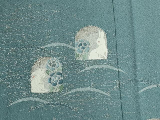 平和屋着物●松尾光琳　色留袖　刺繍　芝草兎草花文　銀彩　鬼しぼ縮緬　正絹　逸品　CABC7031yc