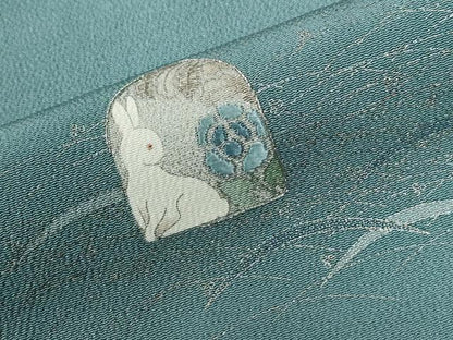 平和屋着物●松尾光琳　色留袖　刺繍　芝草兎草花文　銀彩　鬼しぼ縮緬　正絹　逸品　CABC7031yc