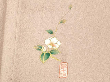 平和屋着物●上質な色無地　草木染　椿地紋　水柿色　鈴乃屋扱い　正絹　逸品　未使用　CABC7032yc