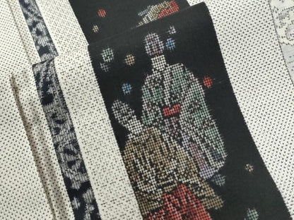 平和屋着物●本場大島紬　白大島　9マルキ　人物間道　正絹　逸品　CABC7042yc
